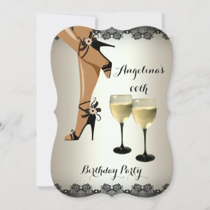 Invitación Vino Copa de Zapatos Negros de Crema Cumpleaños Fi