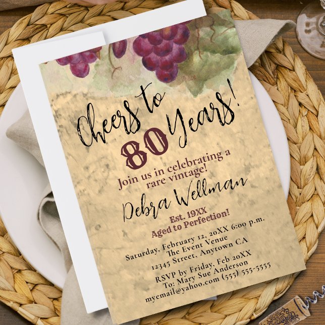 Invitación Vino de 80 Cumpleaños Elegante Brindis por 80 Años (Subido por el creador)