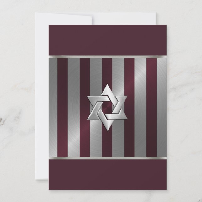 Invitación Vino de Bar Mitzvah y franja de plata (Anverso)