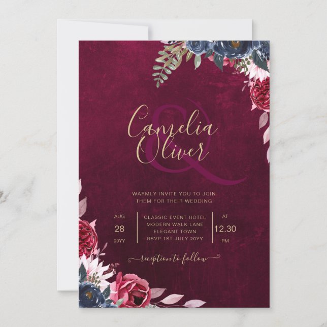 Invitación Vino de bayas Boda floral (Anverso)