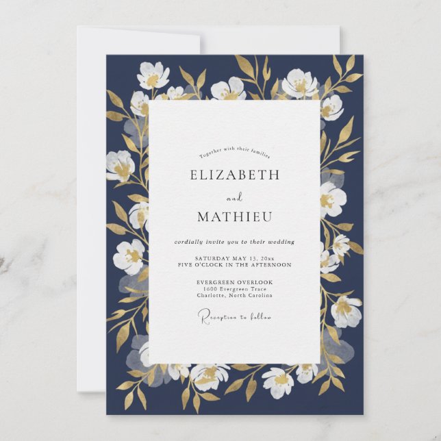 Invitación Vino de Boda de Oro de Medianoche (Anverso)
