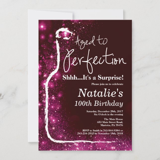 Invitación Vino de cumpleaños 100 sorpresivo envejecido a la  (Anverso)