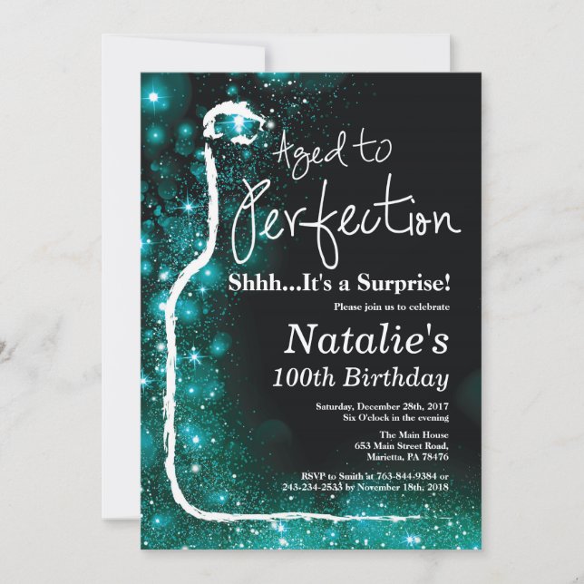 Invitación Vino de cumpleaños número 100 sorpresa envejecido  (Anverso)