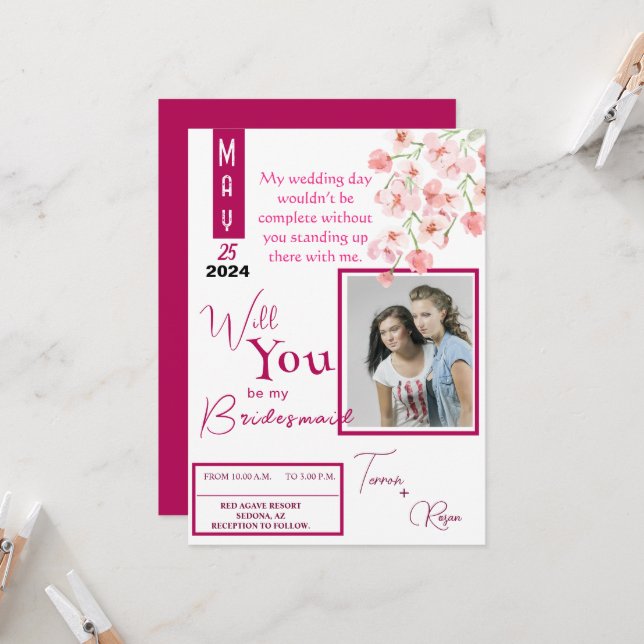 Invitación Vino de flores rosadas (Anverso/Reverso In Situ)