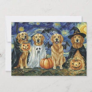 Invitación Vino de Halloween Perro Vestido de Bruja Fantasma