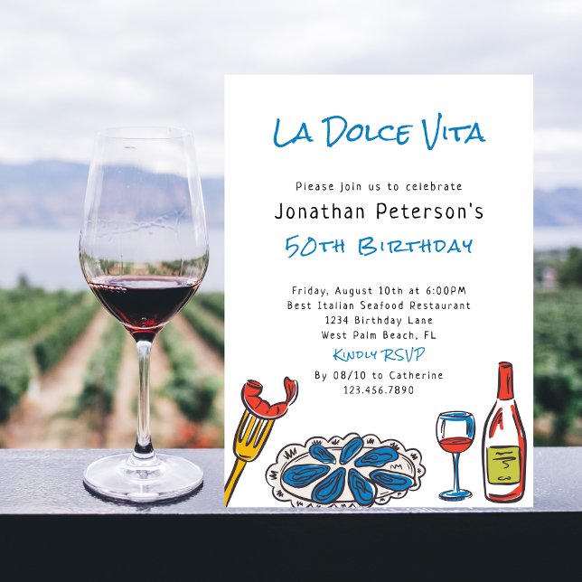 Invitación Vino de mariscos italiano de la mano 50 cumpleaños (Subido por el creador)