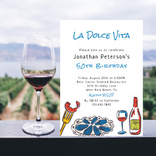 Invitación Vino de Mariscos Italianos Dibujados a Mano Cumple