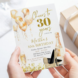 Invitación Vino de oro y mujer de Stiletto Cumpleaños de Adul
