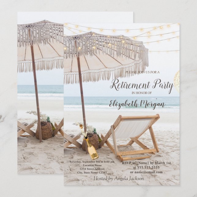 Invitación Vino de Silla de Playa Fiesta de Jubilación (Anverso / Reverso)