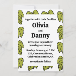 Invitación Vino de uva Hojas Verdes Vinas Boda Botánico