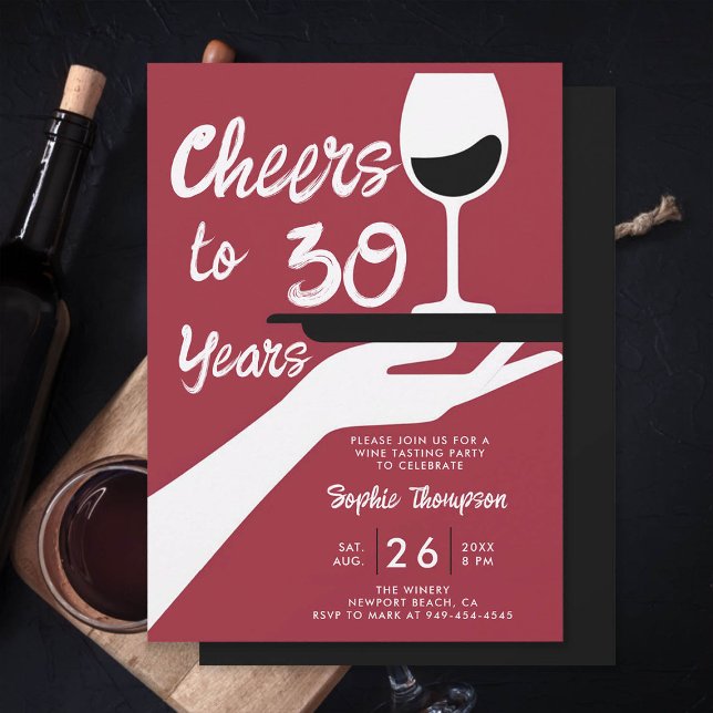 Invitación Vino Degustando Elegante Bodega Casual 30 Años (wine tasting 30th birthday invitation for women winery vintage retro burgundy red elegant casual)
