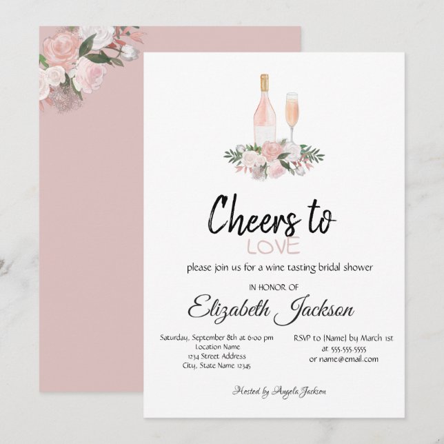 Invitación Vino Degustando flores de borgoña Invita ducha de  (Anverso / Reverso)