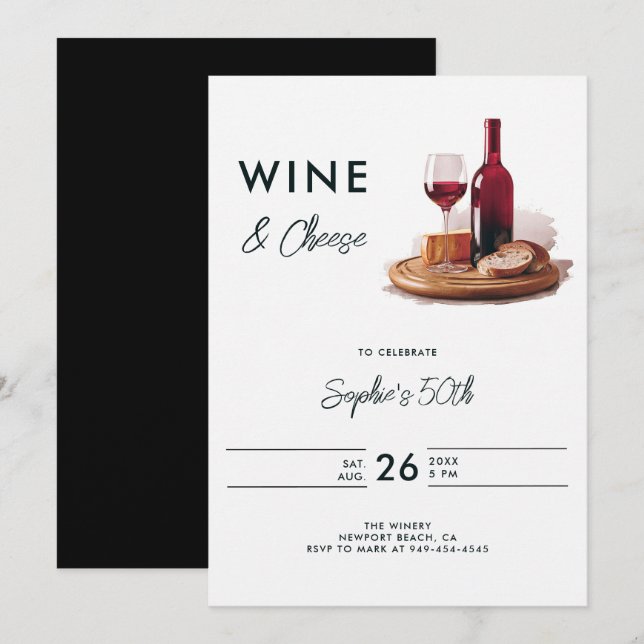 Invitación Vino Degustando la bodega de quesos 50 cumpleaños (Anverso / Reverso)