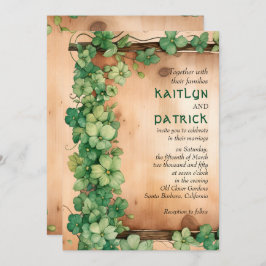 Invitación Vino en madera San Patricio Día QR boda rústico