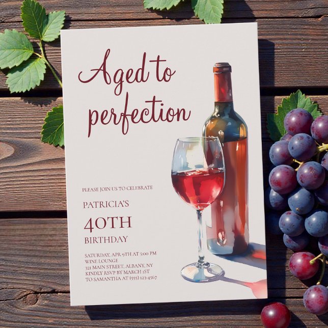 Invitación Vino Envejecido a la Perfección Fiesta de Cumpleañ (Aged to Perfection Wine Adult 40th Birthday Party Invitation)