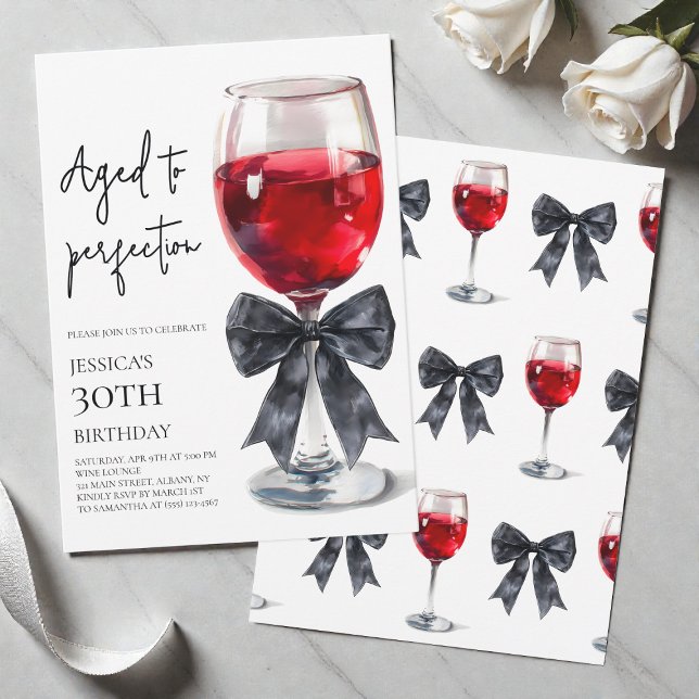 Invitación Vino Envejecido a la Perfección Tazón Fiesta de Cu (Aged to Perfection Wine Bow 30th Birthday Party Invitation)