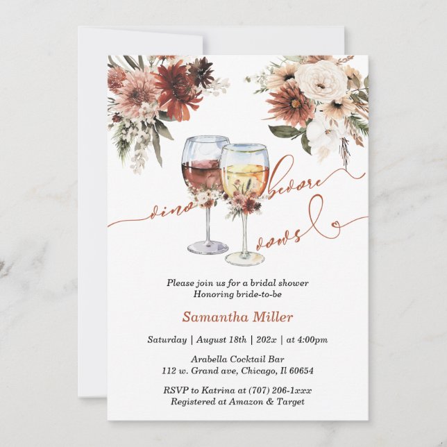 Invitación Vino floral antes de presentar ducha de novia (Anverso)