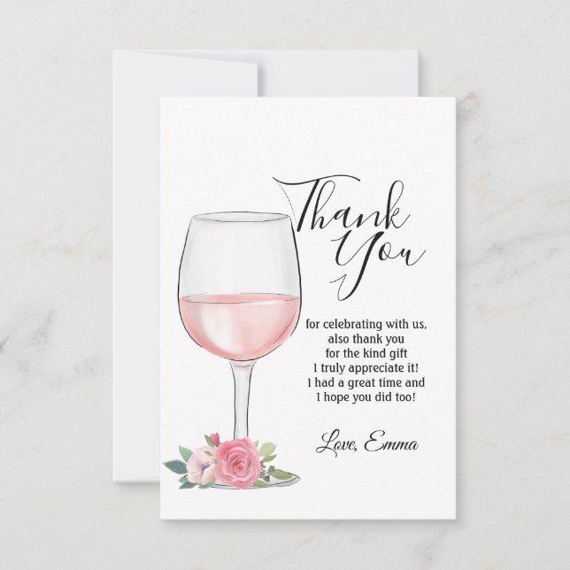Invitación vino, floral, carta de agradecimiento (Anverso)