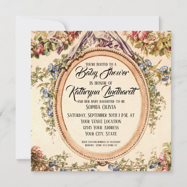 Invitación Vino floral de Rosas de acuarela franco-vitícola (Anverso)