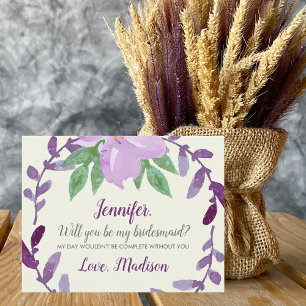 Invitación Vino Floral Púrpura Serás Mi Novia