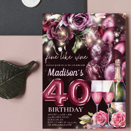 Invitación Vino Magenta de lujo Adulto 40 cumpleaños