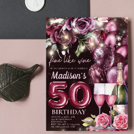 Invitación Vino Magenta de lujo Adulto 50 cumpleaños