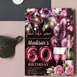 Invitación Vino Magenta de lujo Adulto 60 cumpleaños