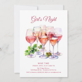 Invitación Vino nocturno de Chicas rosados