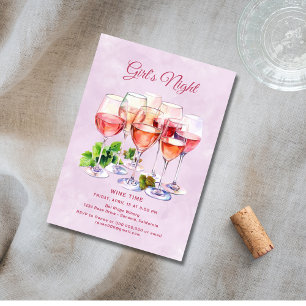Invitación Vino nocturno de Chicas rosados