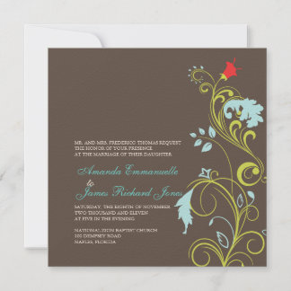 Invitación Vino ornamental/azul acuático/chocolate