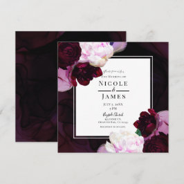 Invitación Vino Oscuro Floral Malhumorado Moderno Glam Elegan