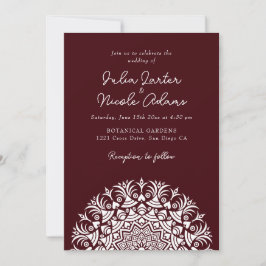 Invitación Vino Oscuro Rojo Marrón Abstracto Mandala Boda