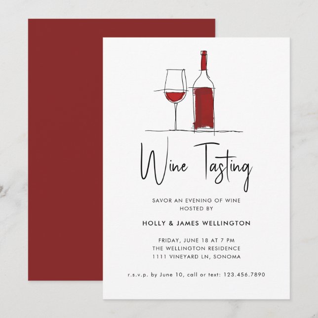 Invitación Vino Rojo De Vino Moderno Degustación De Vino (Anverso / Reverso)