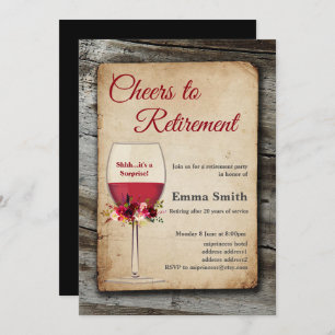 Invitación Vino rojo, fiesta jubilatorio, jubilado