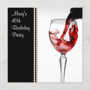 Invitación Vino Rojo Mujeres 40 años Fiesta
