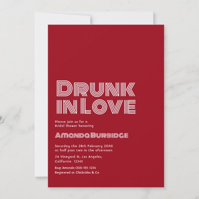 Invitación Vino rojo Script ebrio en la ducha amorosa retro d (Anverso)