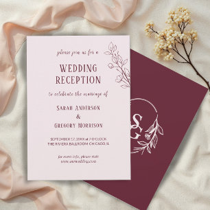 Invitación Vino Rojo Simple Boho Floral Wedding Recepción