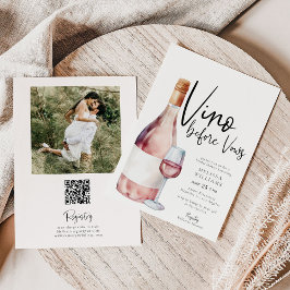 Invitación Vino Rosa Antes De Vows Código Qr Foto Ducha De No