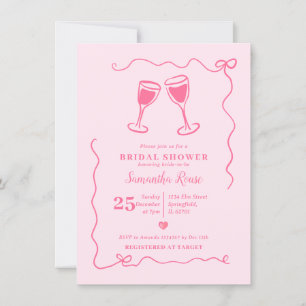Invitación Vino rosa ducha de novia Valentín con vaca