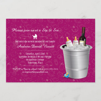 Invitación Vino rosa y frascos para bebés Sip y Ver Baby Show
