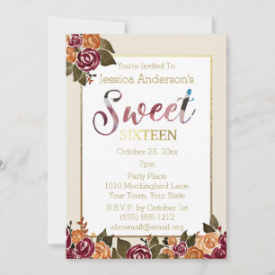Invitación Vino Rosado Floral Dorado Dulce 16
