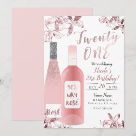 Invitación Vino Rosado Pink y Flores de Orquídea Veintiuno 21
