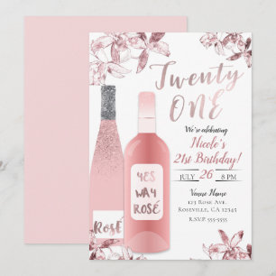 Invitación Vino Rosado Pink y Flores de Orquídea Veintiuno 21