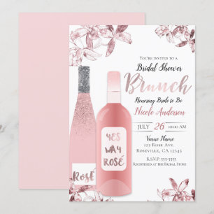 Invitación Vino rosado Rosè Flores Orquídea Desayuno Brunch