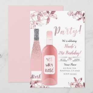Invitación Vino Rosado y Flores de Orquídea Fiesta de Celebra
