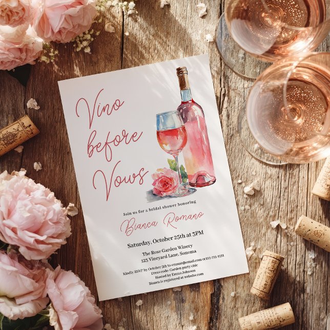 Invitación Vino Rosé moderno antes de presentar ducha de novi (Modern Rosé Wine Vino Before Vows Bridal Shower Invitation)