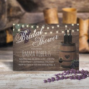 Invitación Vino Rústico Barrel Country Winery Bridal Shower