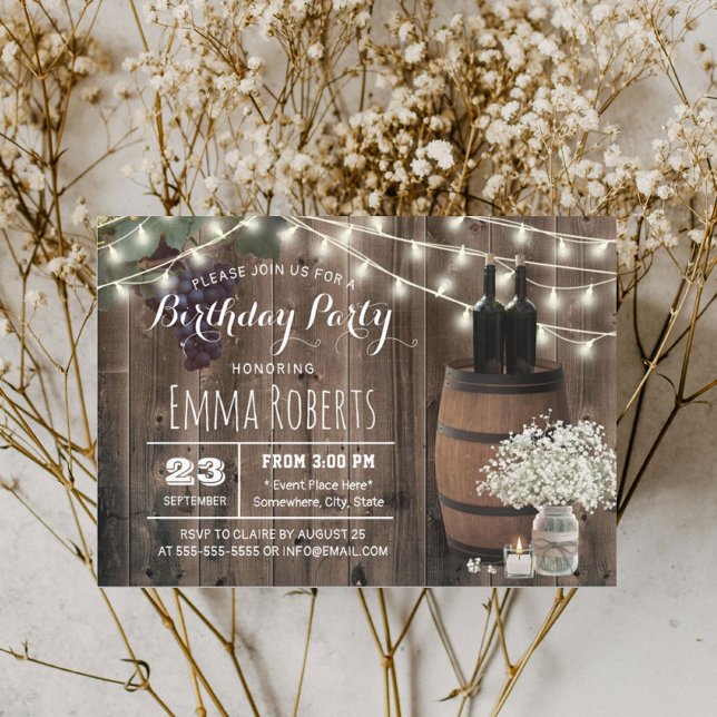 Invitación Vino Rústico Barrel Floral Jar Vinos Cumpleaños (Subido por el creador)