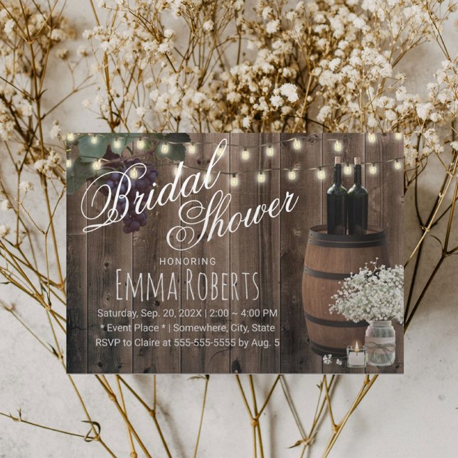 Invitación Vino Rústico Barrel Floral Jar Winery Bridal Showe (Subido por el creador)