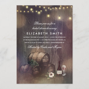 Invitación Vino Rústico Ilustra Vino Dando Ducha Bridal